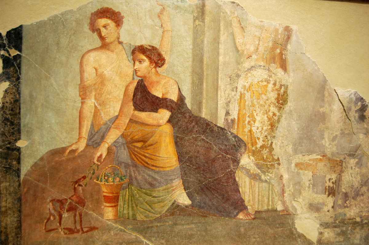 Pompéi, femme auprès d'un faon, scène de culte à Bacchus ? conservé au Louvre-Lens